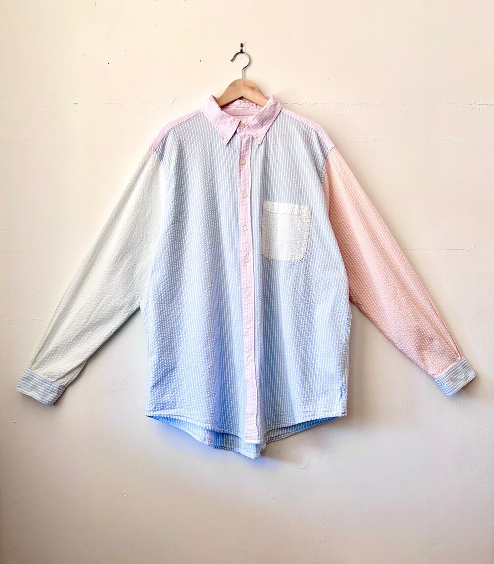 Brooks Brothers Bengal Stripe Pastel Seersucker Colorblock Shirt Preppy Size 1XT
